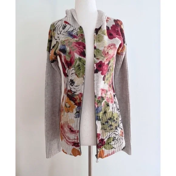 Anthropologie Moth Hothouse Floral Zip-up Hoodie Wool Cardigan Sweater Jacket XS - Picture 5 of 9